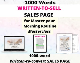Página de ventas escrita para convertir para la clase magistral "Domina tu rutina matutina" / Página de ventas de coaching para el programa exclusivo