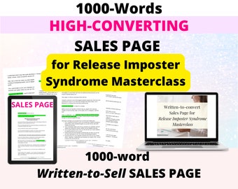 Página de ventas de alta conversión para la clase magistral del síndrome del impostor de lanzamiento/página de ventas de coaching para el programa exclusivo