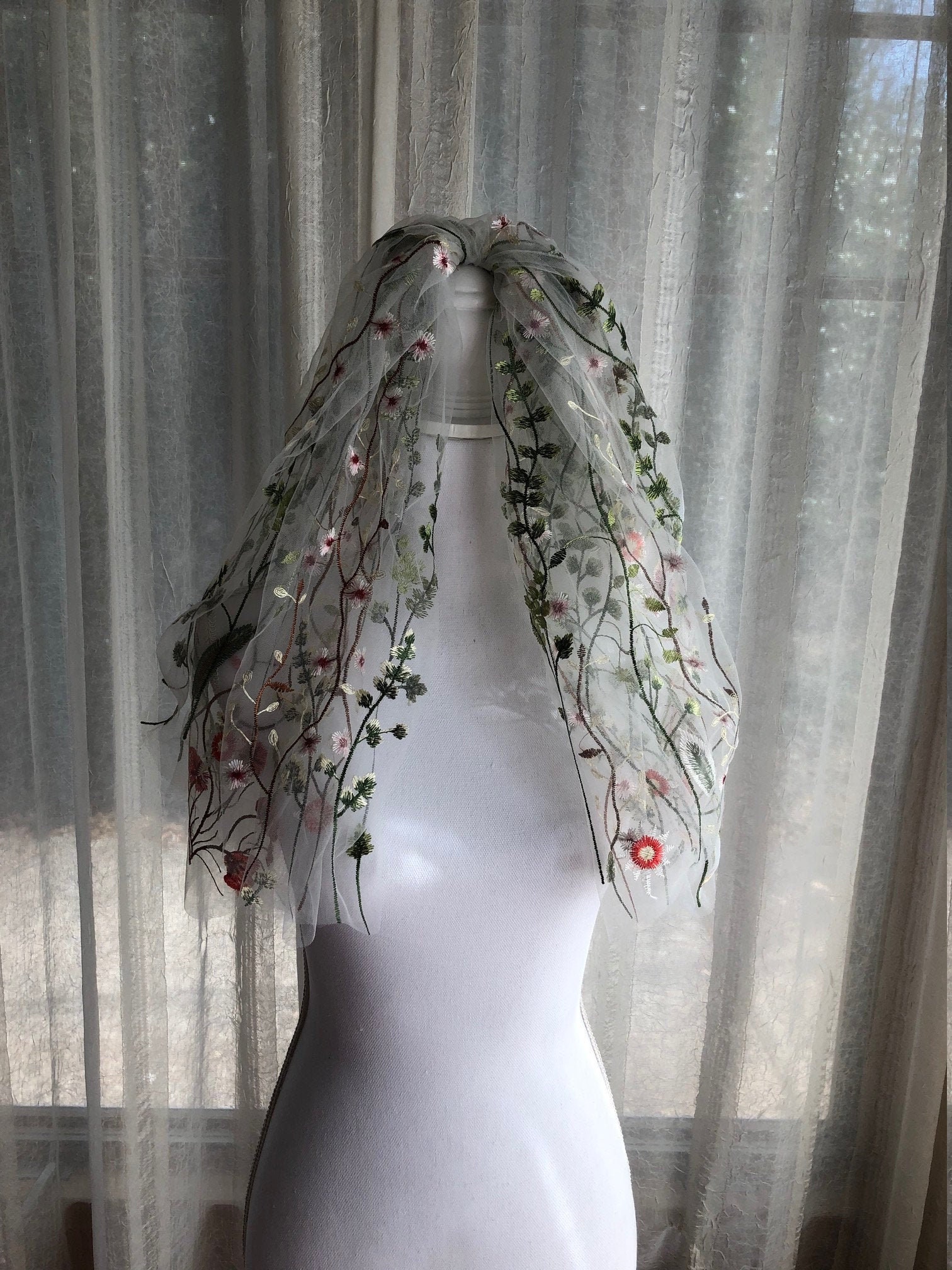 Bridal Veil Embroidered Veil Flyaway Veil Unique Veil Boho Etsy