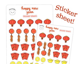 Lunar New Year Sticker sheet - Vietnamese new year - Chinese New Year - planner stickers - bullet journal - red envelope - year of the ox