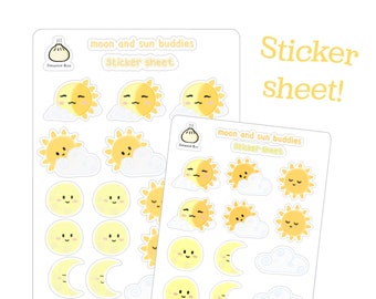 Sun and Moon sticker sheet - kiss cut stickers - planner stickers - bullet journaling - penpal - scrapbooking