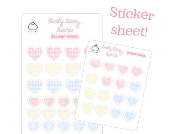 Gingham Lace Heart Sticker Sheet (Multicolor)- planner stickers - bullet journal - Valentine’s Day - rainbow - kiss cut - matte - stationery
