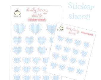 Gingham Lace Heart Sticker Sheet (Blue)- planner stickers - bullet journal - Valentine’s Day - rainbow - kiss cut - matte - stationery