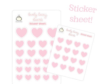 Solid Lace Heart Sticker Sheet (Pink)- planner stickers - bullet journal - Valentine’s Day - rainbow - kiss cut - matte - stationery