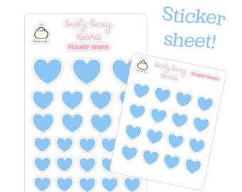 Solid Lace Heart Sticker Sheet (Blue)- planner stickers - bullet journal - Valentine’s Day - rainbow - kiss cut - matte - stationery