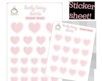 Gingham Lace Heart Sticker Sheet (Pink)- planner stickers - bullet journal - Valentine’s Day - rainbow - kiss cut - matte - stationery