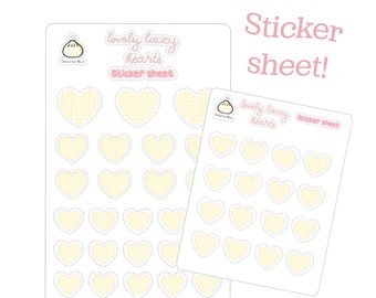 Gingham Lace Heart Sticker Sheet (Yellow)- planner stickers - bullet journal - Valentine’s Day - rainbow - kiss cut - matte - stationery