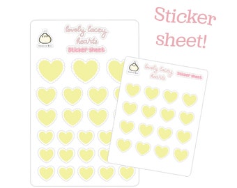 Solid Lace Heart Sticker Sheet (Yellow)- planner stickers - bullet journal - Valentine’s Day - rainbow - kiss cut - matte - stationery