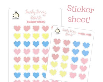 Solid Lace Heart Sticker Sheet (Multicolor)- planner stickers - bullet journal - Valentine’s Day - rainbow - kiss cut - matte - stationery