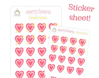 Starry Hearts sticker sheet - mini stickers - planner stickers - bullet journaling - penpal - stationery - scrapbooking - kiss cut