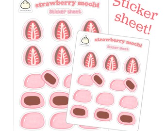 Strawberry mochi stickers - japanese snack stickers - kiss cut - scrapbooking - bullet journal - penpal - deco - asian food