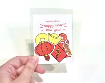 Lunar New Year stickers - year of the ox stickers - Chinese New Year - Vietnamese new year - lantern - red envelope - golden - red