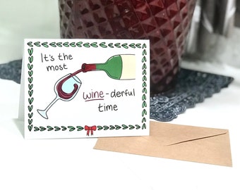 Wine christmas card - funny christmas card - wine greeting card - funny greeting card - holiday greeting card - funny wine card