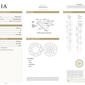 May include: A GIA Natural Diamond Grading Report for a 1.50 carat round brilliant diamond with report number 7498162437. The document details a D colour grade, VS1 clarity grade, and very good cut grade, including a diagram of diamond proportions.