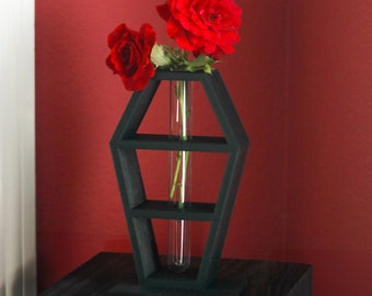 Coffin Vase and Mini Shelf Display - Test Tube Propagation Station - Gothic Halloween Home Decor