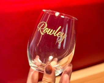 Gold Fill Engraved Wine Glass Sand Carved Stemless Wedding Cups Custom Gold Glass Anniversary Birthday Wedding Bachelorette Gift Barware