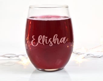 Personalized Engraved Stemless Wine Glass Custom Name Wedding Gift Anniversary Couples Gift Drinkware Barware Wine Lover Gift