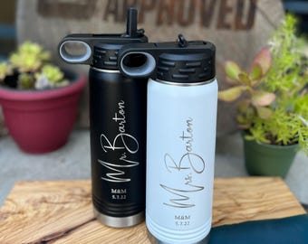 Personalized Engraved Water Bottle with Straw: 20oz Insulated Bottle