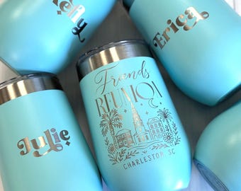 16oz Custom Wine Tumbler Personalized Gift for Vacation Wedding Graduation Birthday Girls Trip Bridesmaid Laser Engraved City Custom Design