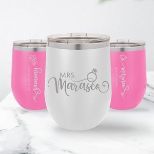 Custom Bridal Tumbler 12oz Engraved Wine Tumbler Personalized Wine Cup with Straw Name Design Wedding Bridesmaid Gift Birthday Wine Gift