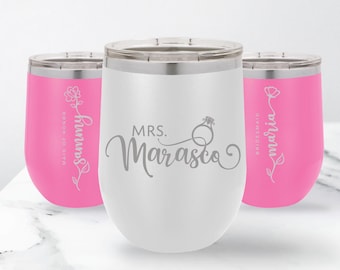 Custom Bridal Tumbler 12oz Engraved Wine Tumbler Personalized Wine Cup with Straw Name Design Wedding Bridesmaid Gift Birthday Wine Gift
