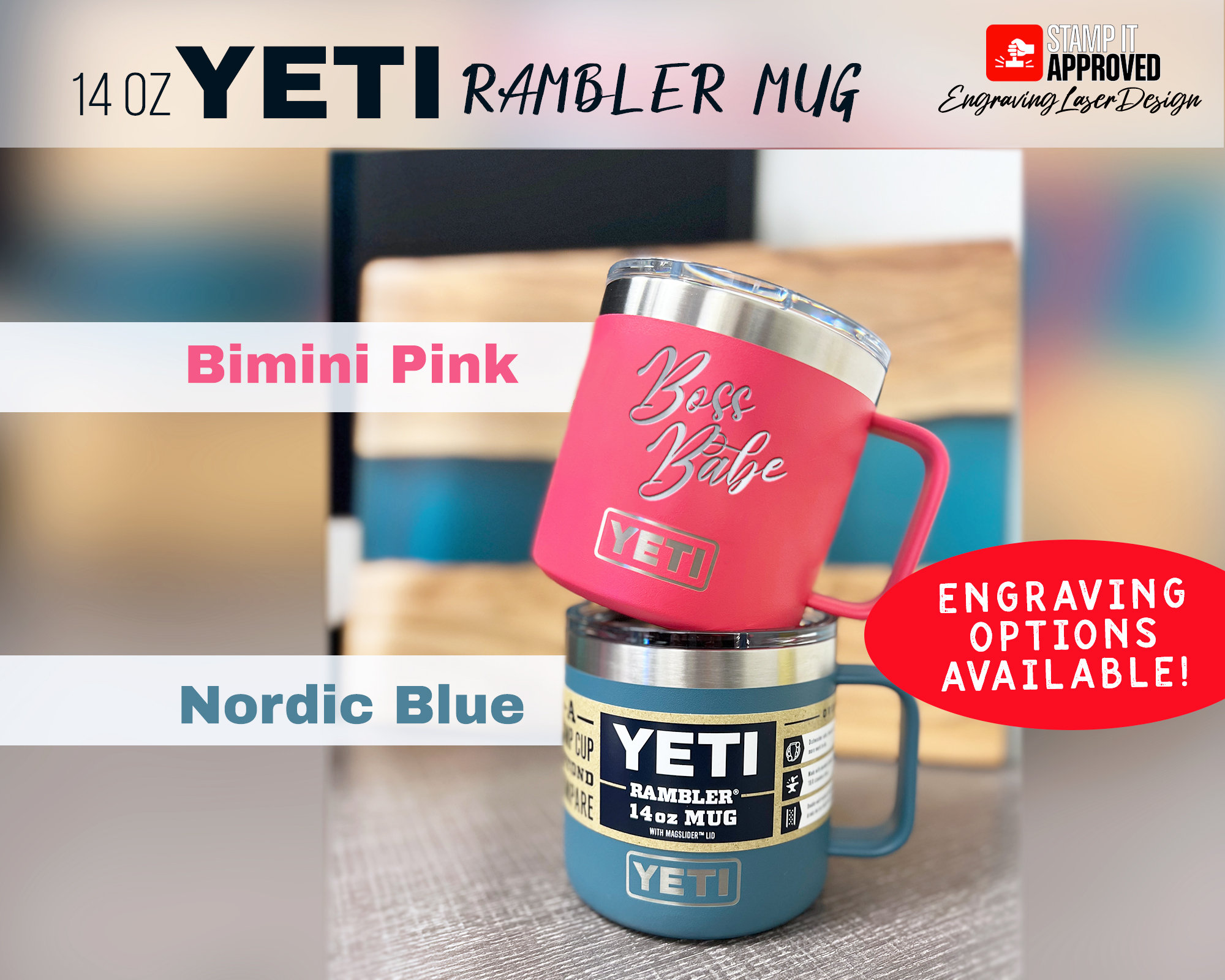 YETI MUG 14oz Bimini Pink and Nordic Blue Free Engraving Rare