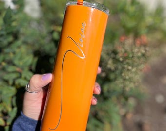 Engraved 20oz Skinny Tumbler with Straw: Custom Insulated Coffee Cup