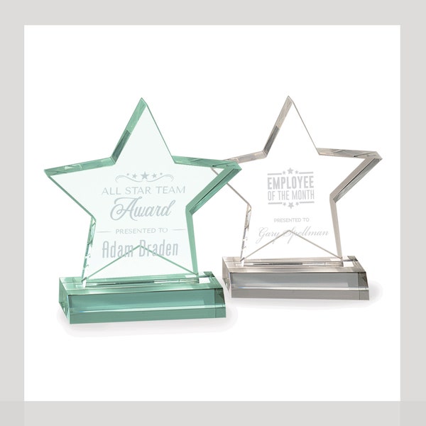 5" x 5" Clear or Jade Star Acrylic Award with 4" Base  | Star Award | Graduation | Engraved Award, Trophy, Plaque | All-Star Award