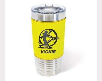 Personalized Softball Tumbler: Engraved Leatherette 20oz Sports Cup