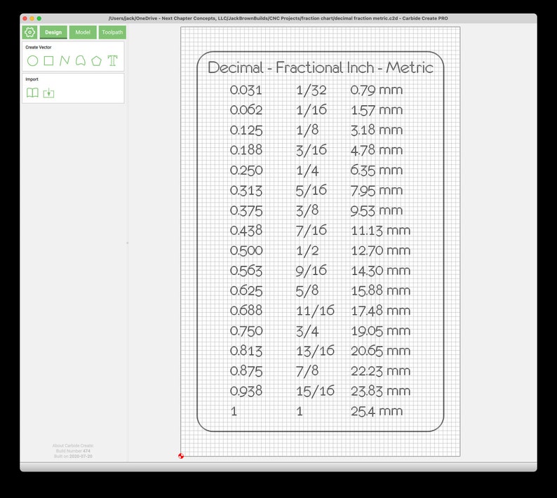 Fraction to Decimal to Metric Chart Project Files for Glowforge, Laser ...