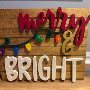 Merry and Bright with Christmas Lights Glowforge, Laser or CNC sign template for Carbide Create, Motion and Vectric V-Carve