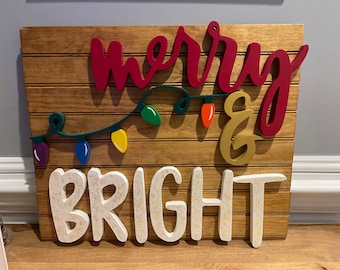 Plantilla para letrero navideño "Feliz y Brillante", CNC láser (svg, c2d, nc, dxf)