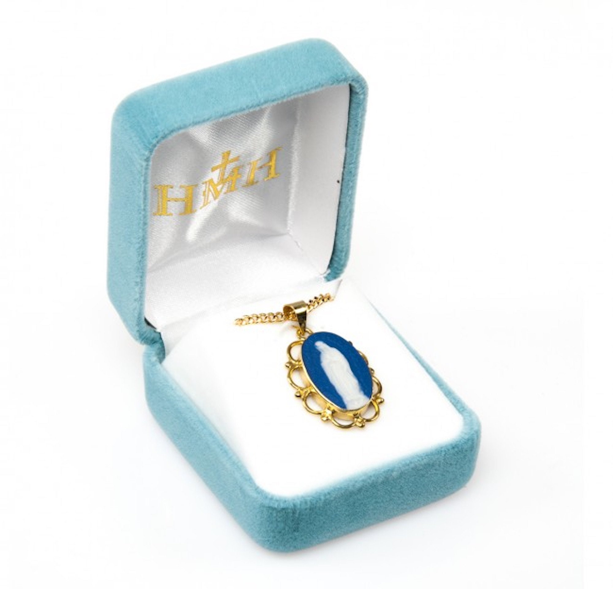 Dark Blue Gold Over Sterling Silver Cameo Miraculous Medal - Etsy