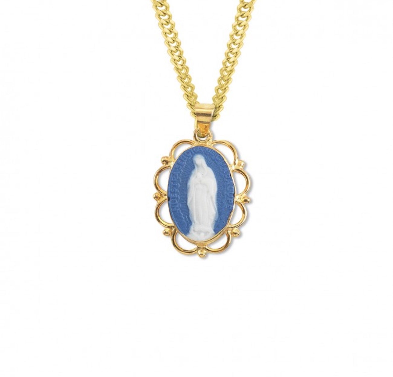 Dark Blue Gold Over Sterling Silver Cameo Miraculous Medal - Etsy