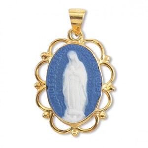 Dark Blue Gold Over Sterling Silver Cameo Miraculous Medal - Etsy