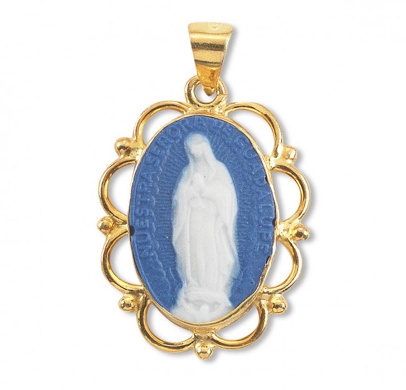 Dark Blue Gold Over Sterling Silver Cameo Miraculous Medal - Etsy