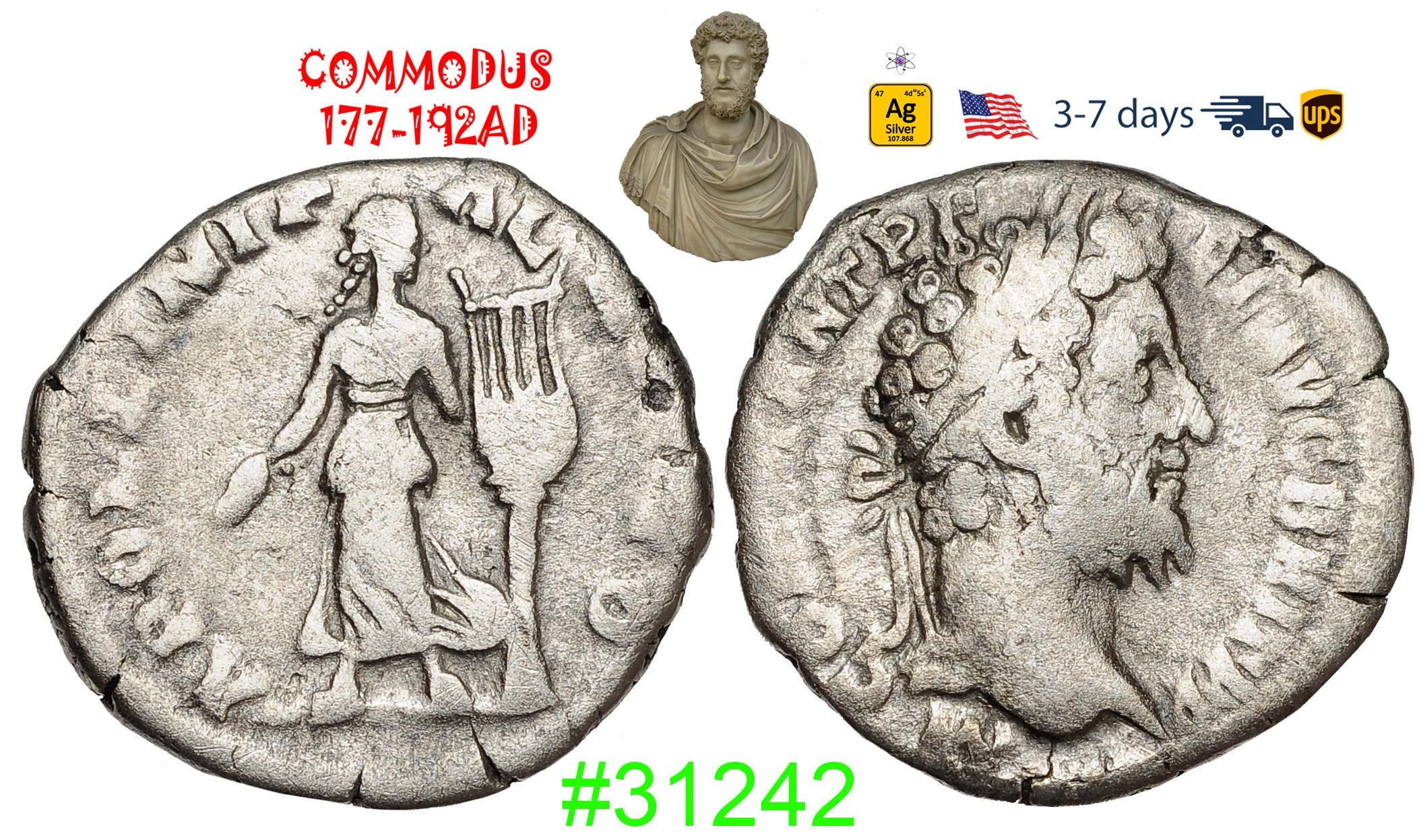 Ancient Roman Empire Silver Coin, Commodus 180-192 AD, Authentic ...