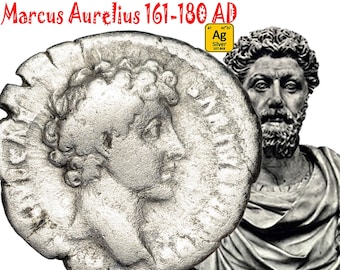 Ancient Roman Silver Coin, Marcus Aurelius 161-180 AD, Stoic Emperor Authentic Denarius. #107