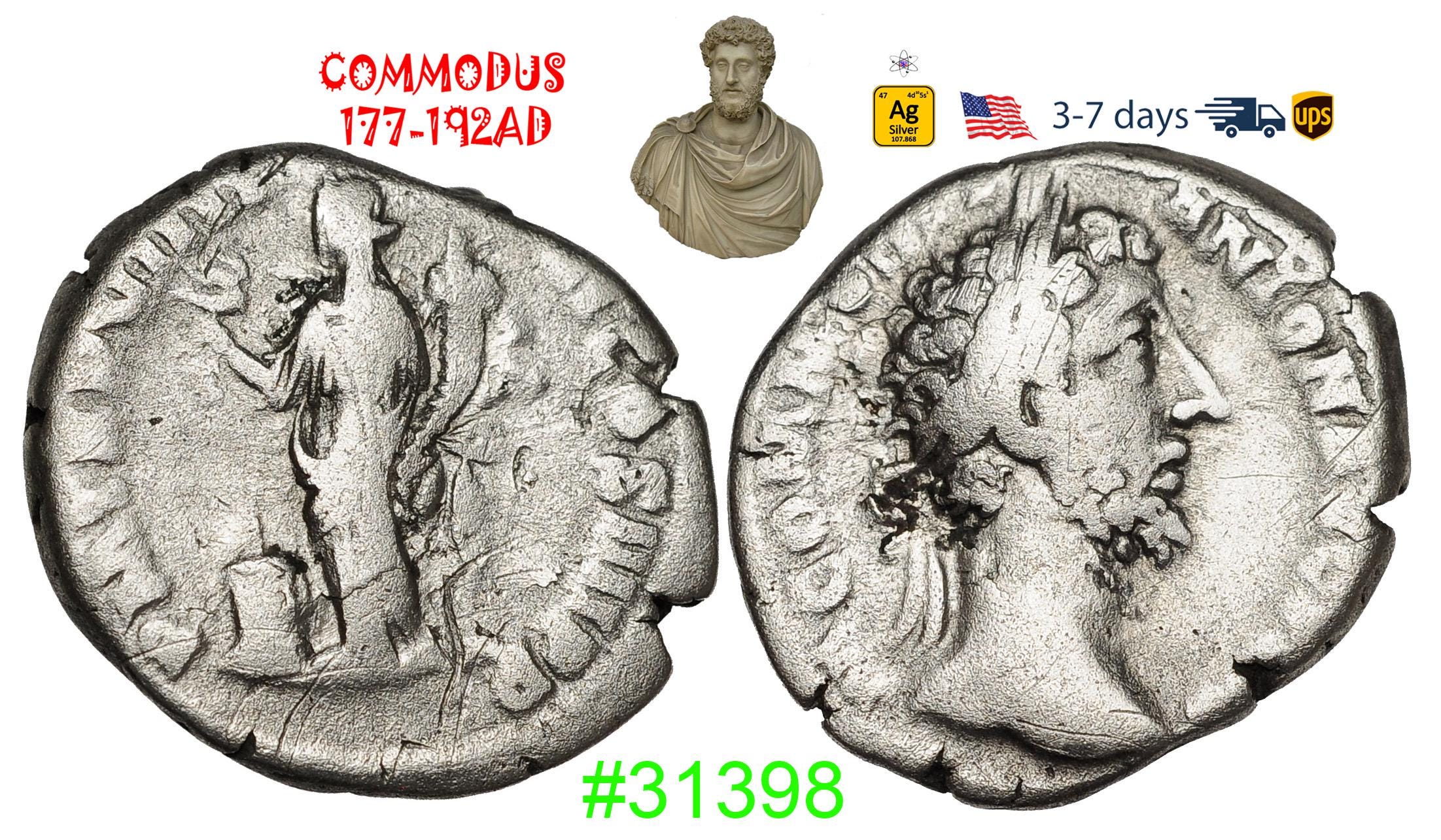 Ancient Roman Empire Silver Coin, Commodus 180-192 AD, Authentic ...