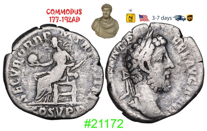 Ancient Roman Empire Silver Coin, Commodus 180-192 AD, Authentic ...