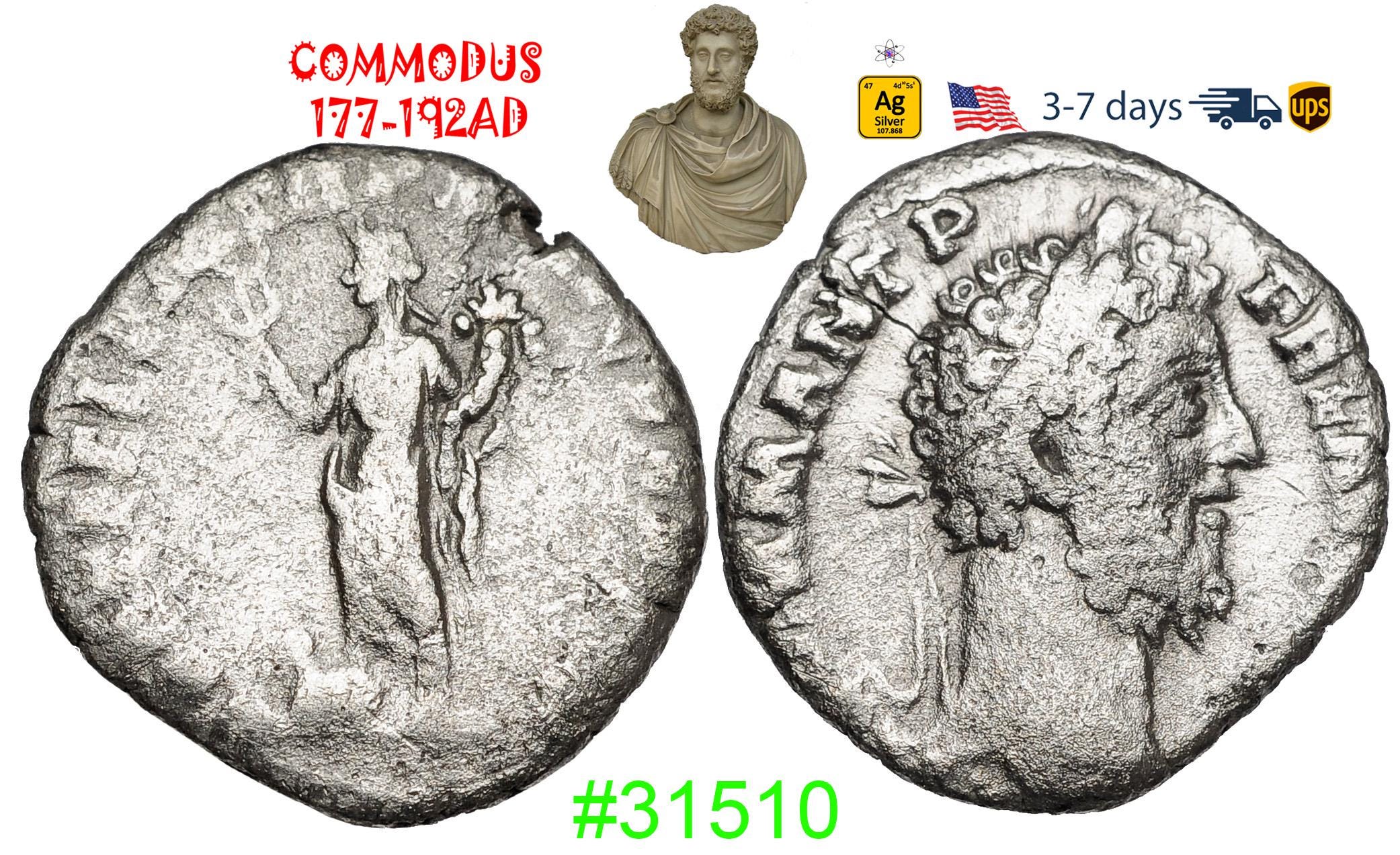 Ancient Roman Empire Silver Coin, Commodus 180-192 AD, Authentic ...