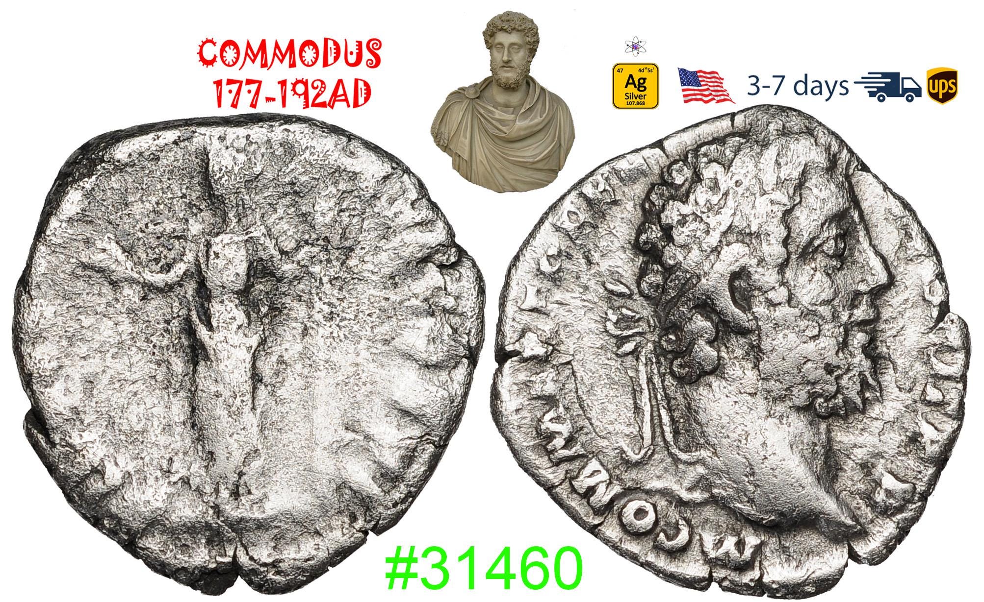 Ancient Roman Empire Silver Coin, Commodus 180-192 AD, Authentic ...