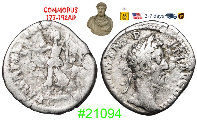 Ancient Roman Empire Silver Coin, Commodus 180-192 AD, Authentic ...