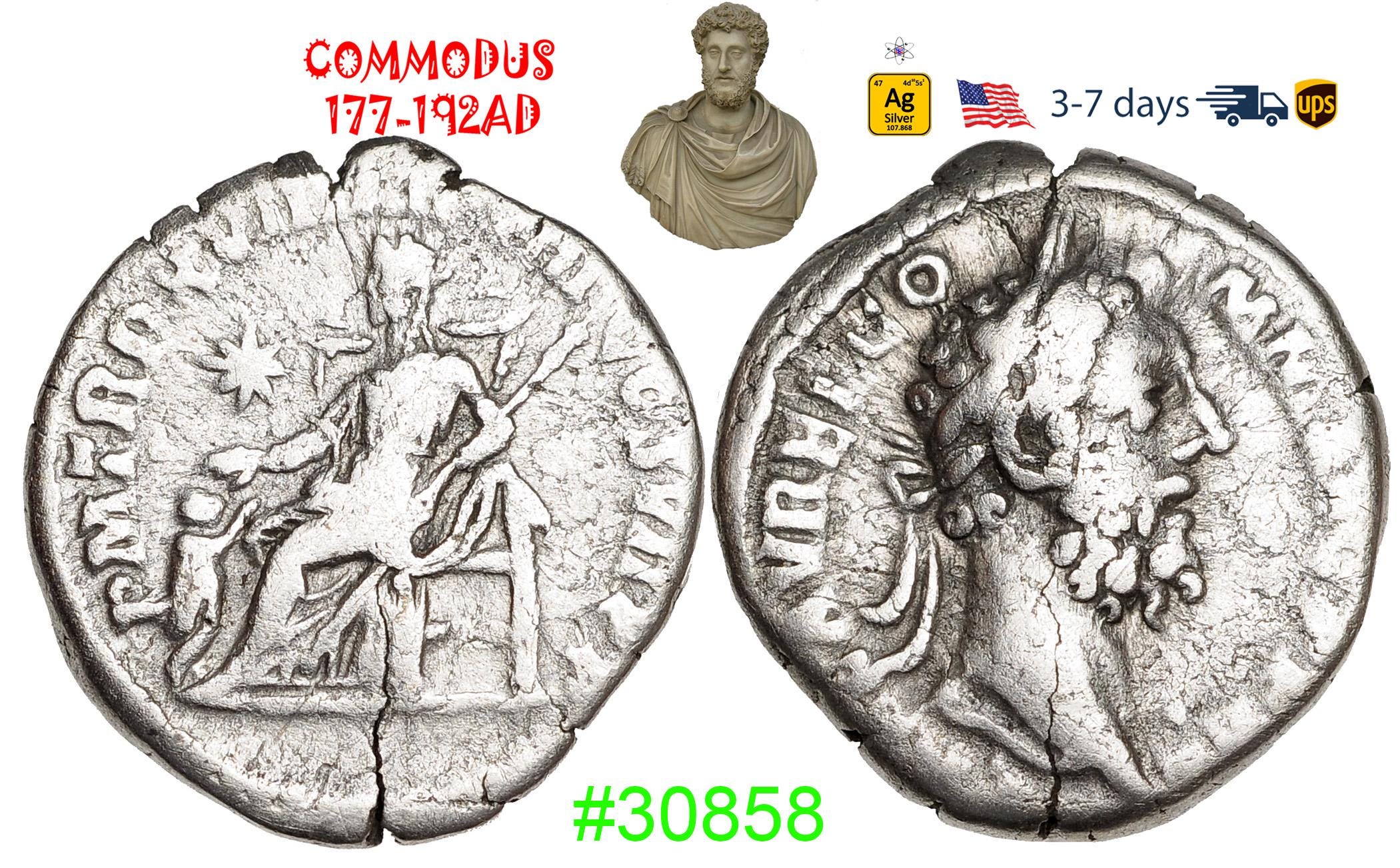 Ancient Roman Empire Silver Coin, Commodus 180-192 AD, Authentic ...