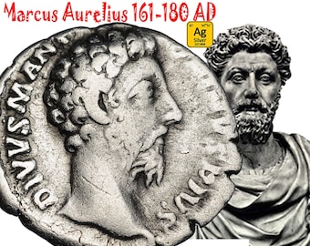 Ancient Roman Silver Coin, Marcus Aurelius 161-180 AD, Stoic Emperor Authentic Denarius. #111
