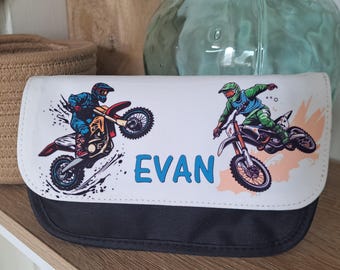 Trousse moto cross personnalisable prénom au choix école bureau maison