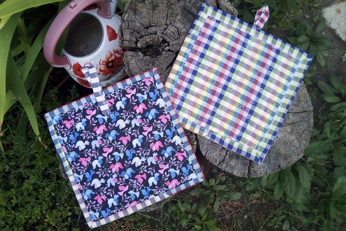 Linen square potholders quilted pot holders linen oven mitt Etsy