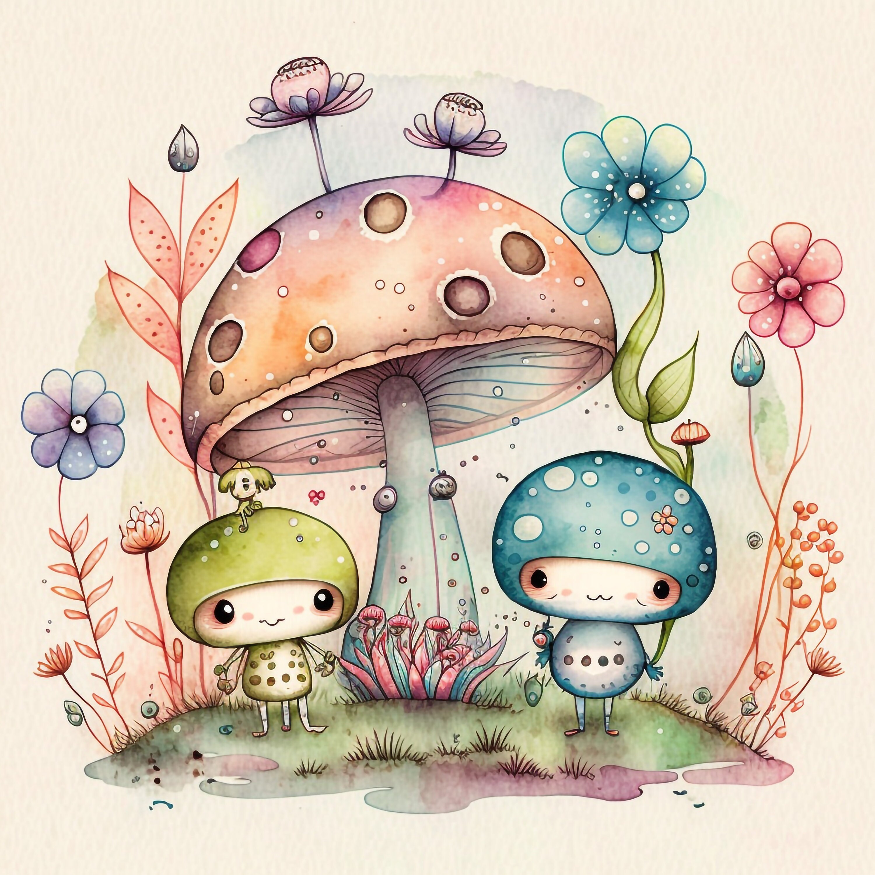 Kawaii, Cute, Printable Art, Watercolor, Cards, Wall Art, Postcards ...