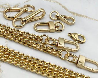 LUXURY PURSE CHAIN, Polished Brass Replacement Chain, Shoulder Handbag Strap w/ Clasps, Wallet Crossbody Bag Chain