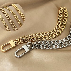 CHAIN Wrist Strap, Replacement Purse Wristlet Strap, Gold & Silver Chain Strap, Handbag, Clutch Chain Wristlet, NK Curb Chain with Clasp